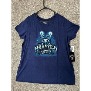 Torrid Disney Haunted Mansion Logo Candle Notched Collar Blue Shirt Large (0)